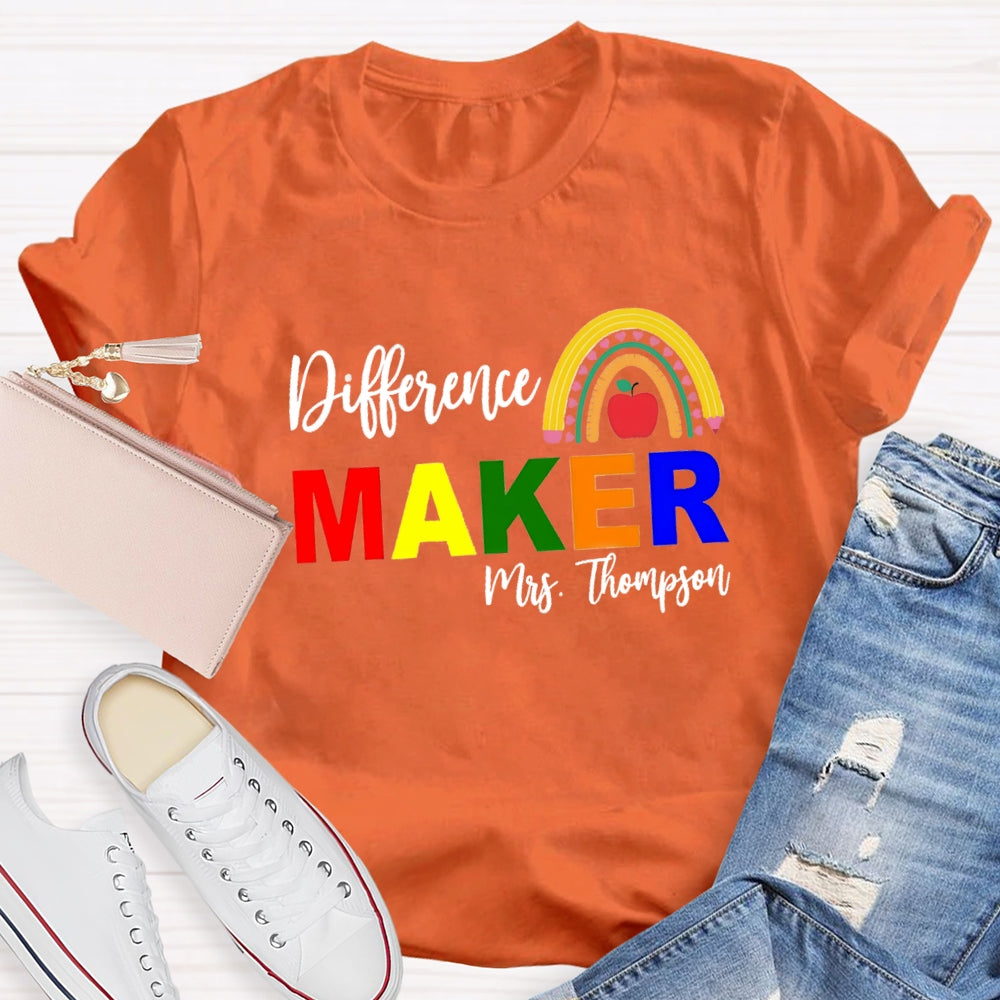 Personalized Name Difference Maker Pencil Rainbow T-Shirt