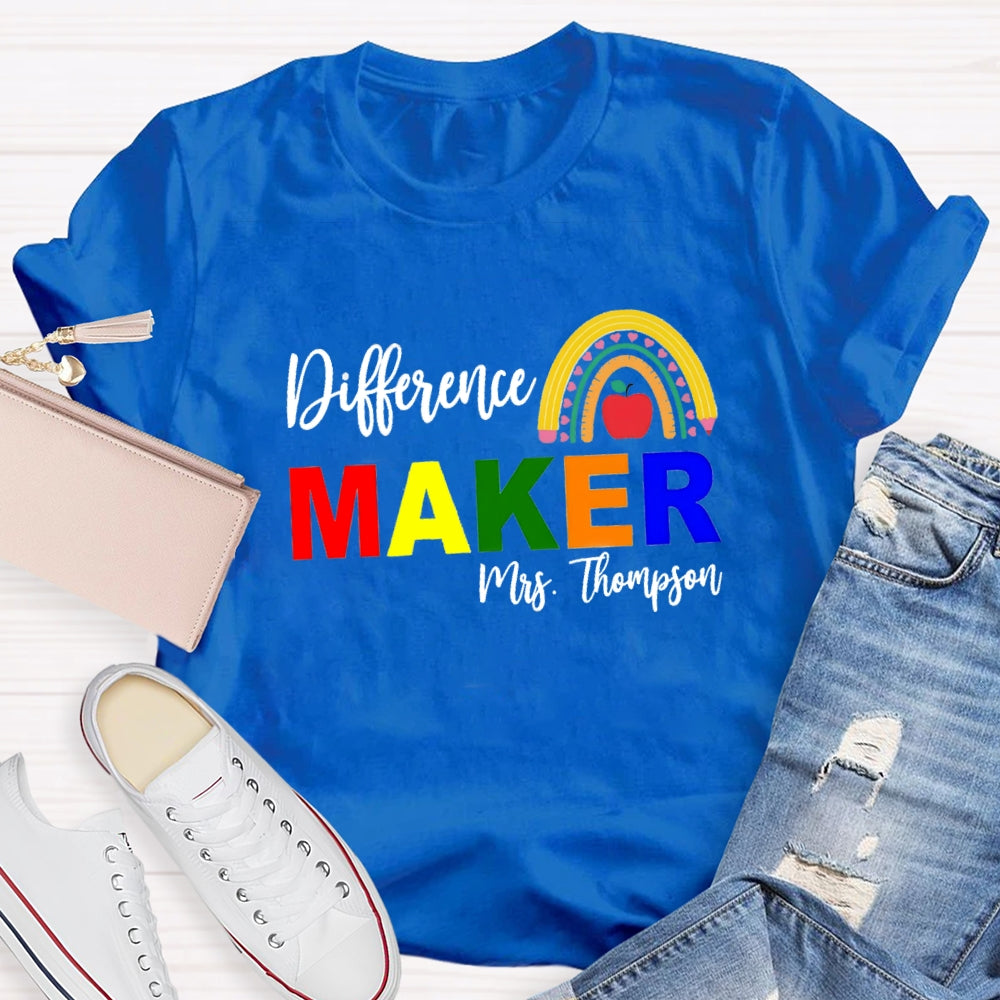Personalized Name Difference Maker Pencil Rainbow T-Shirt