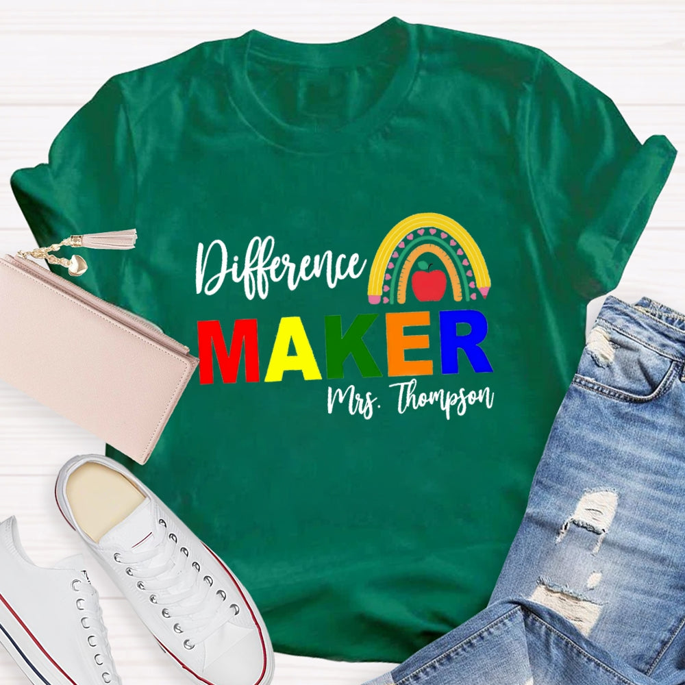 Personalized Name Difference Maker Pencil Rainbow T-Shirt