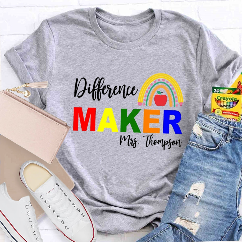 Personalized Name Difference Maker Pencil Rainbow T-Shirt
