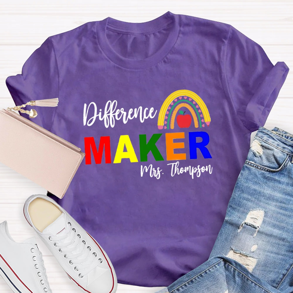 Personalized Name Difference Maker Pencil Rainbow T-Shirt
