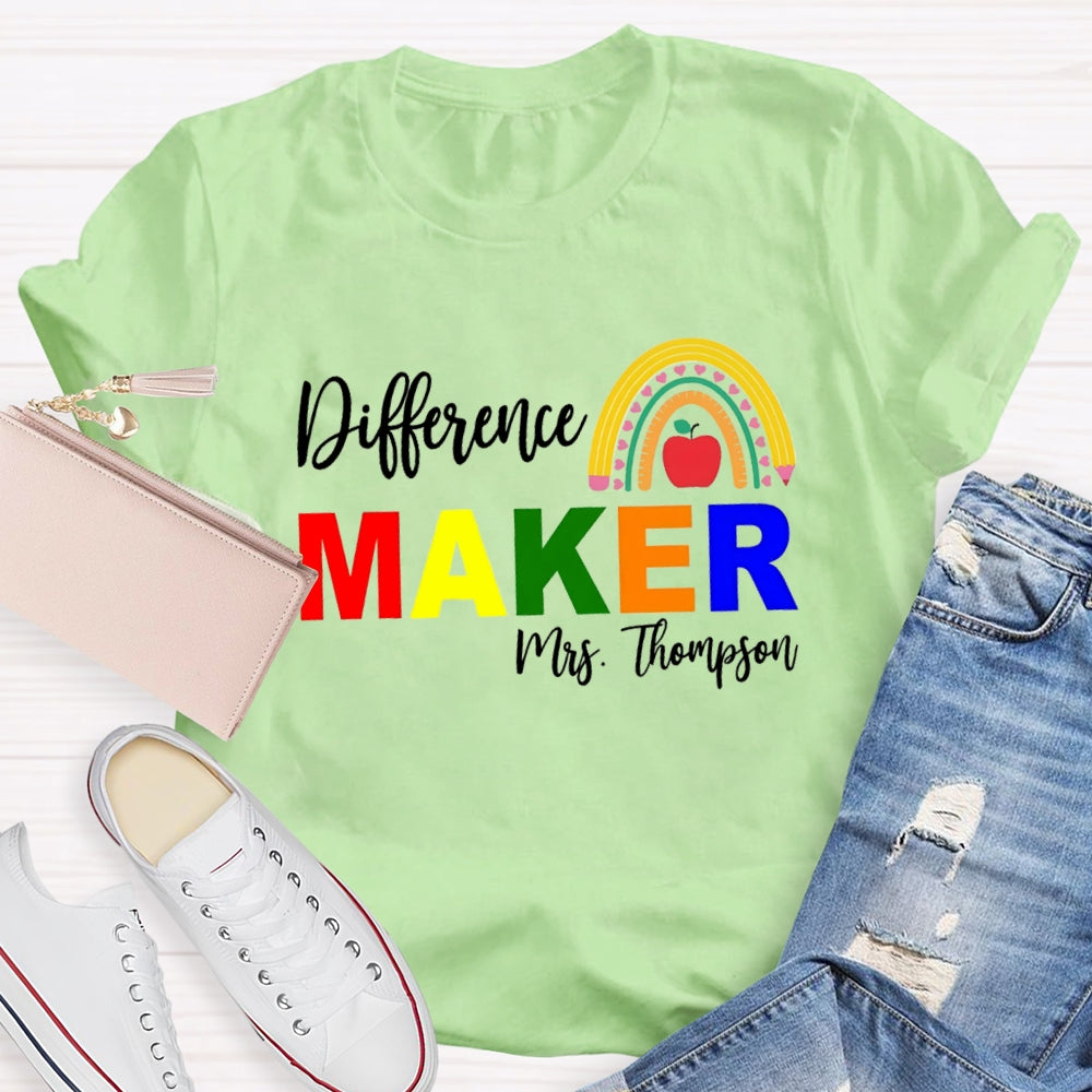 Personalized Name Difference Maker Pencil Rainbow T-Shirt