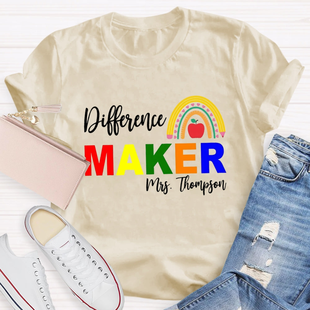 Personalized Name Difference Maker Pencil Rainbow T-Shirt