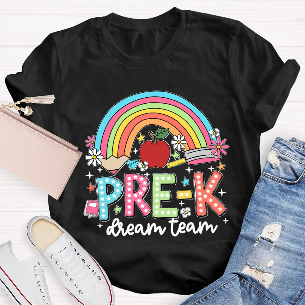 Personalized Grade Rainbow Pencil Pre-K Teacher T-Shirt