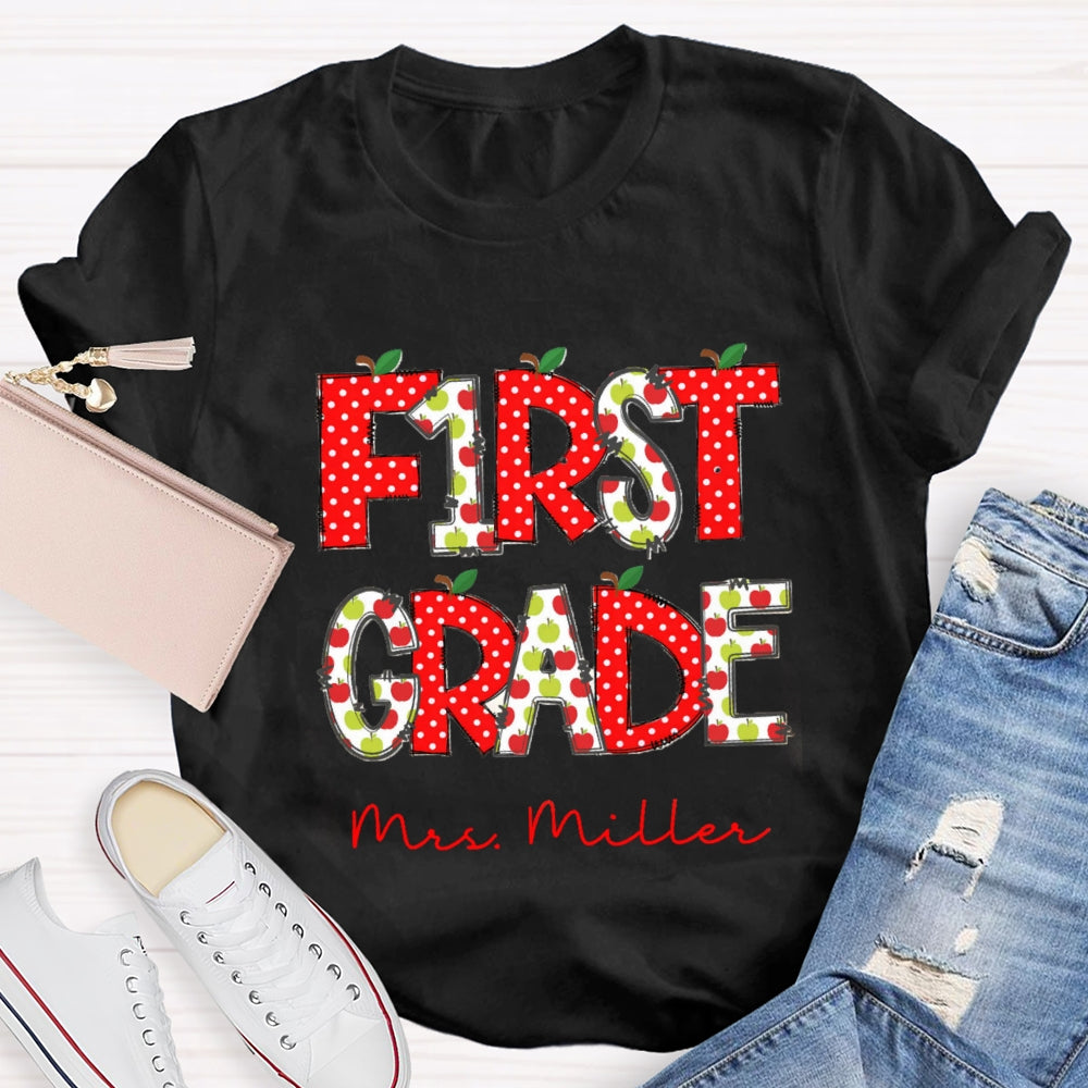 Personalized Grade And Name Red Apple Dot T-Shirt