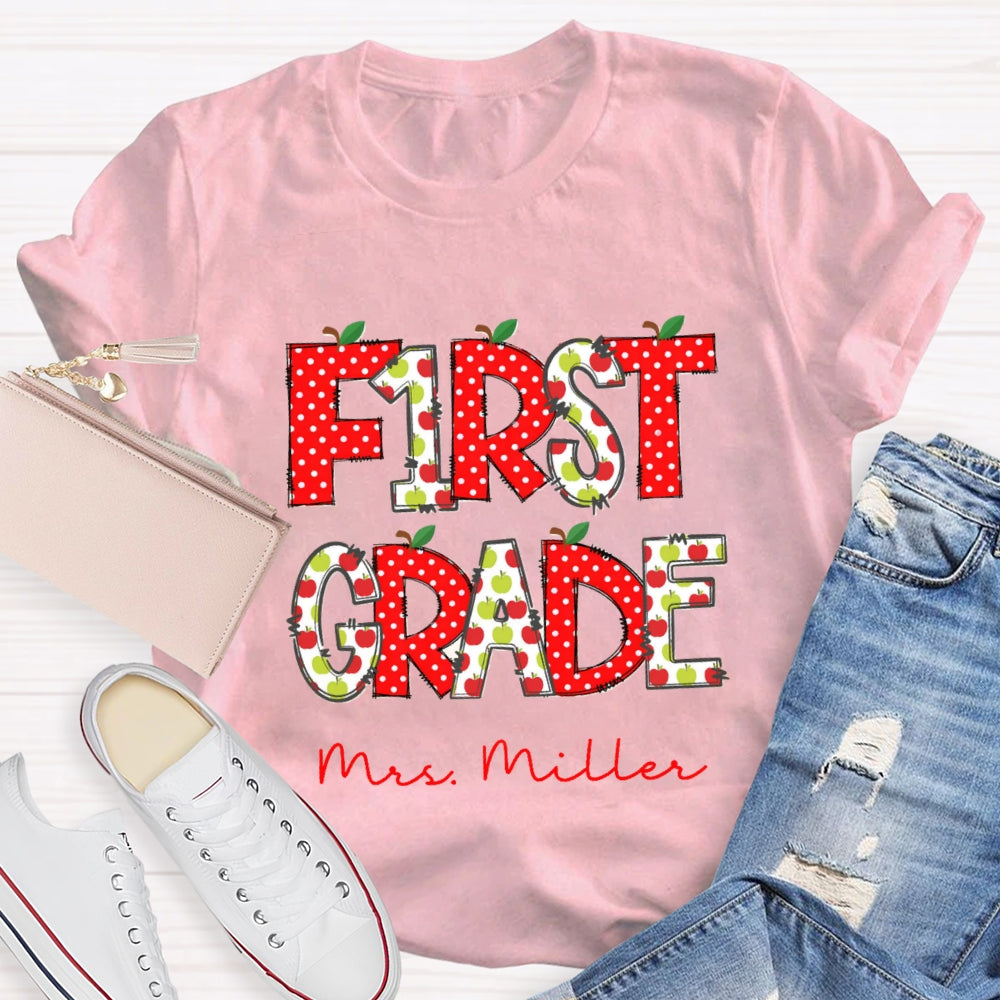 Personalized Grade And Name Red Apple Dot T-Shirt