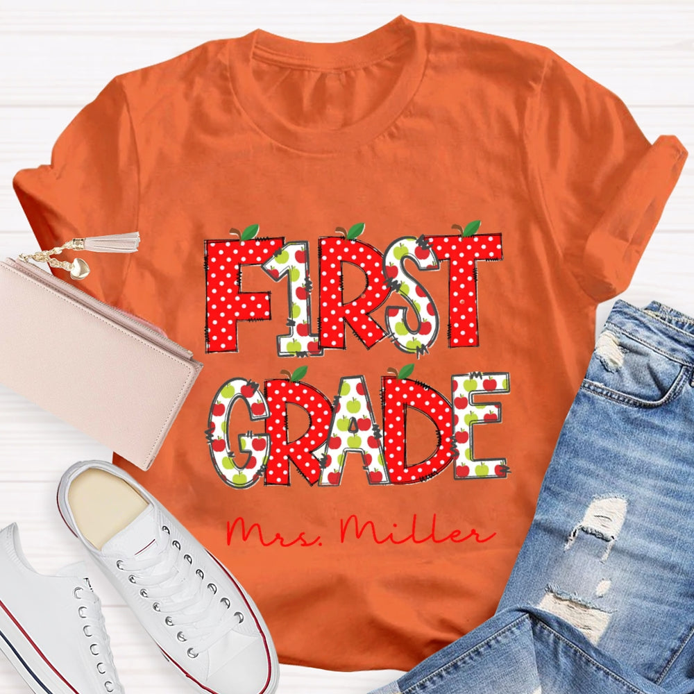 Personalized Grade And Name Red Apple Dot T-Shirt