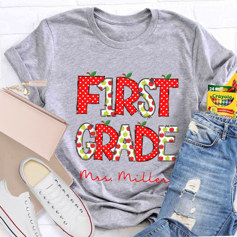 Personalized Grade And Name Red Apple Dot T-Shirt