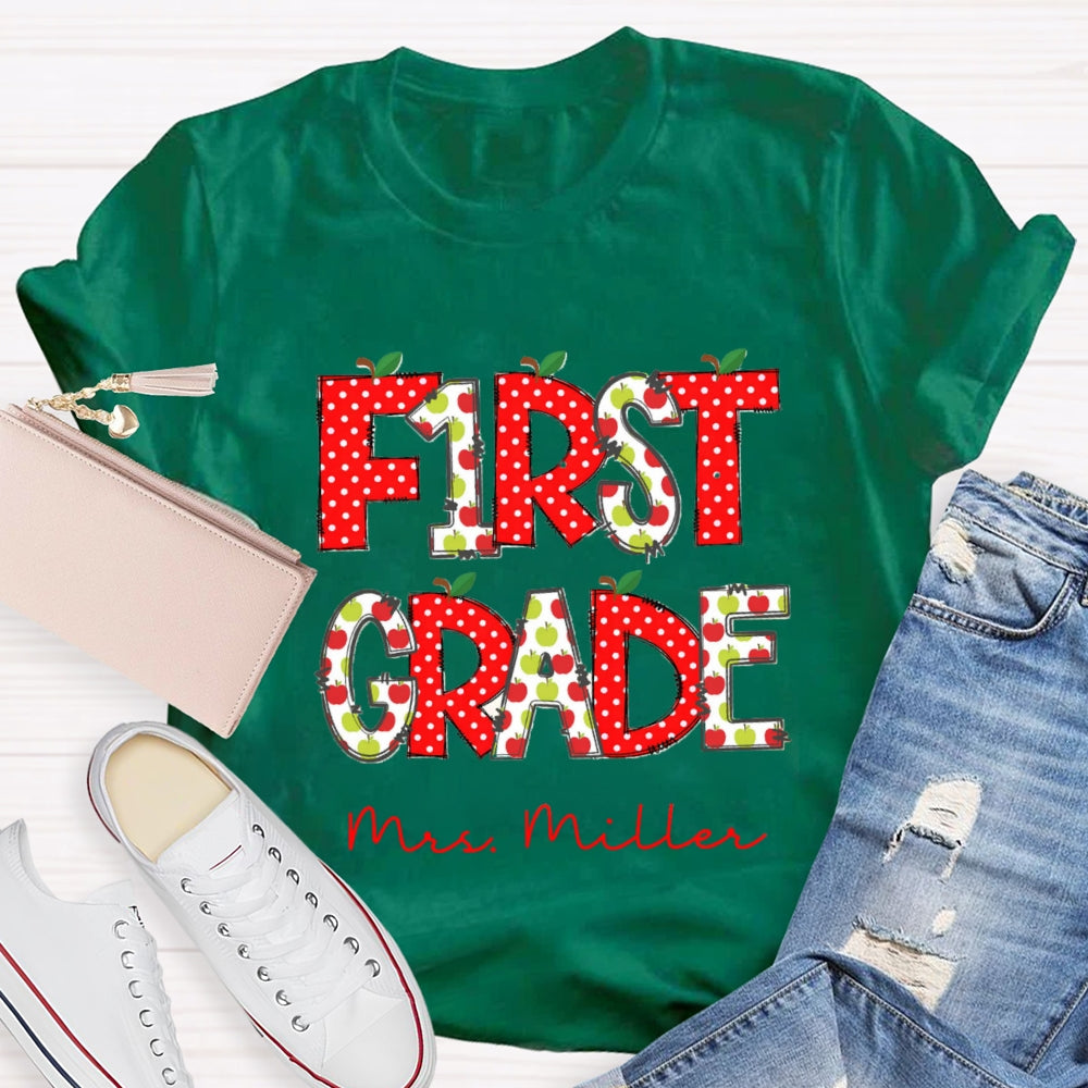Personalized Grade And Name Red Apple Dot T-Shirt