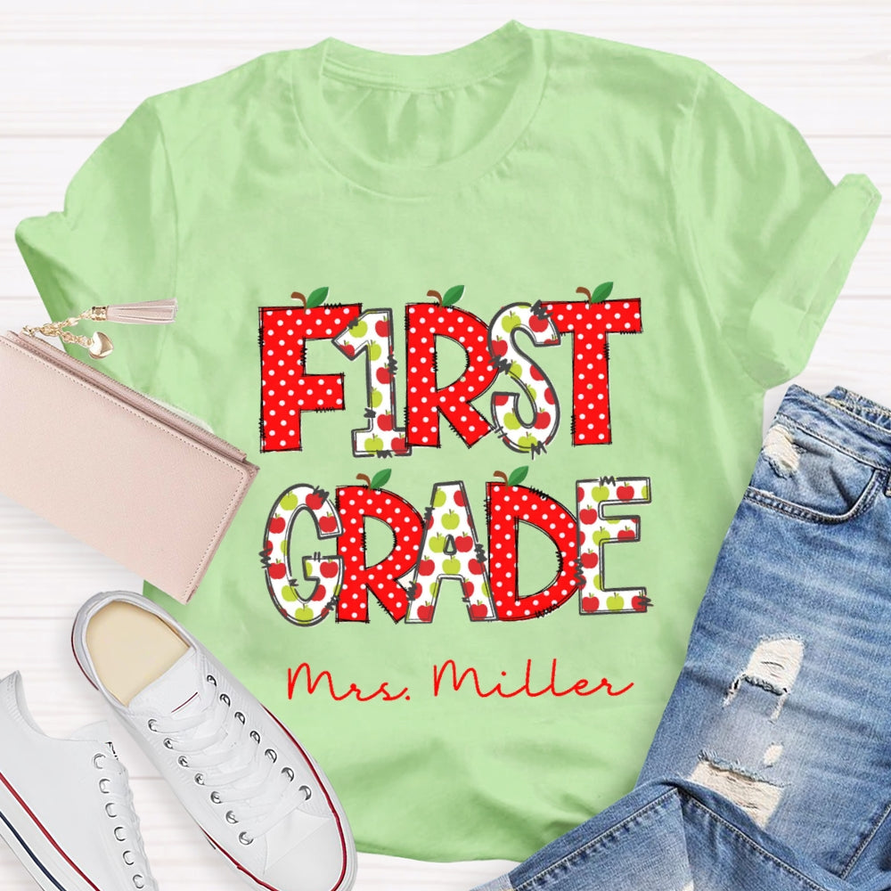Personalized Grade And Name Red Apple Dot T-Shirt