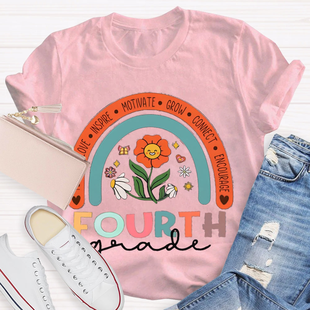 Personalized Grade Colorful Flowers Rainbow T-Shirt