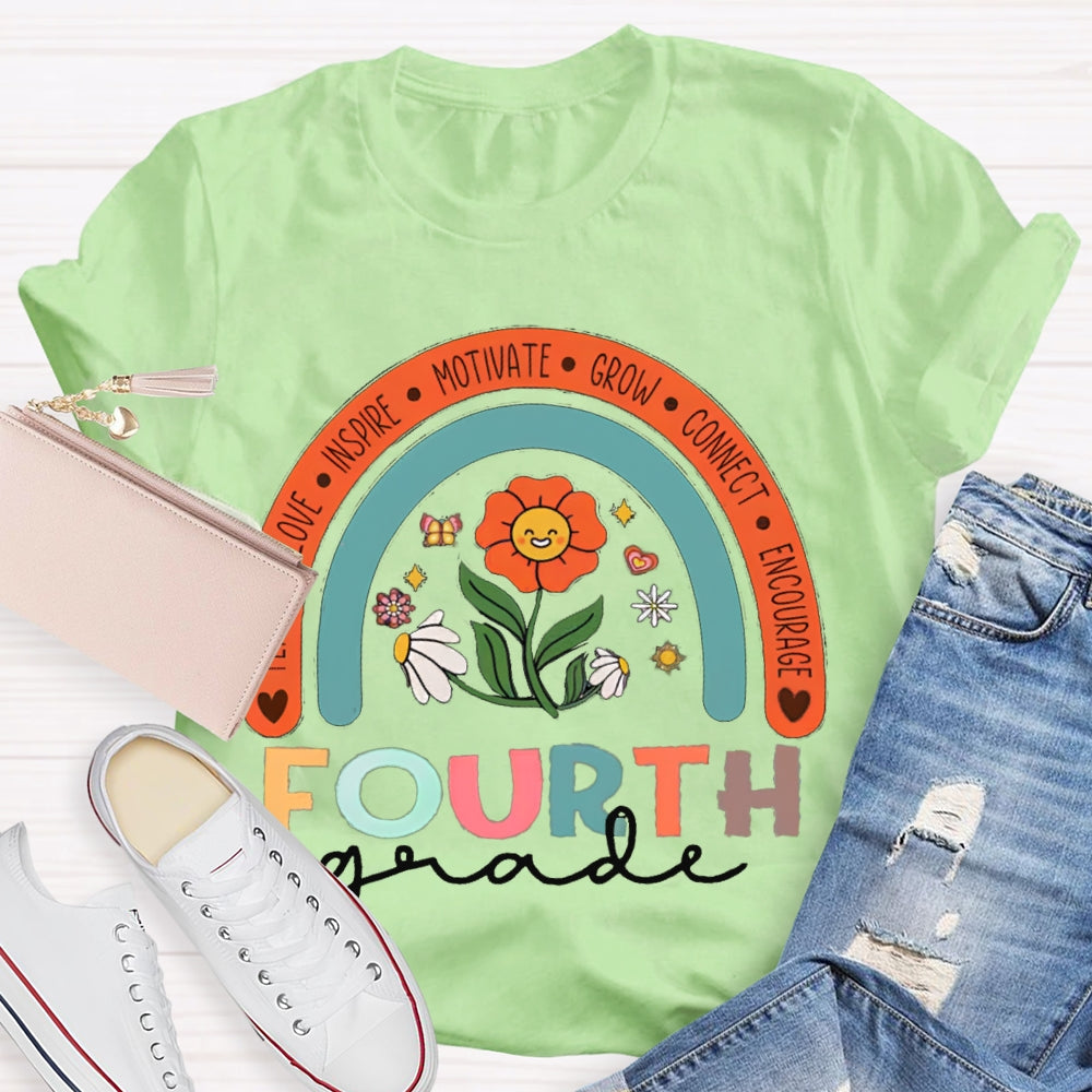 Personalized Grade Colorful Flowers Rainbow T-Shirt