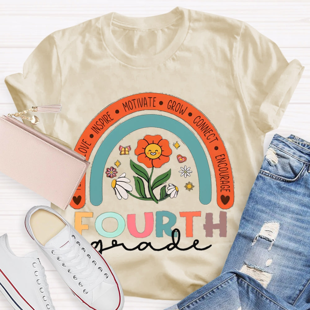 Personalized Grade Colorful Flowers Rainbow T-Shirt