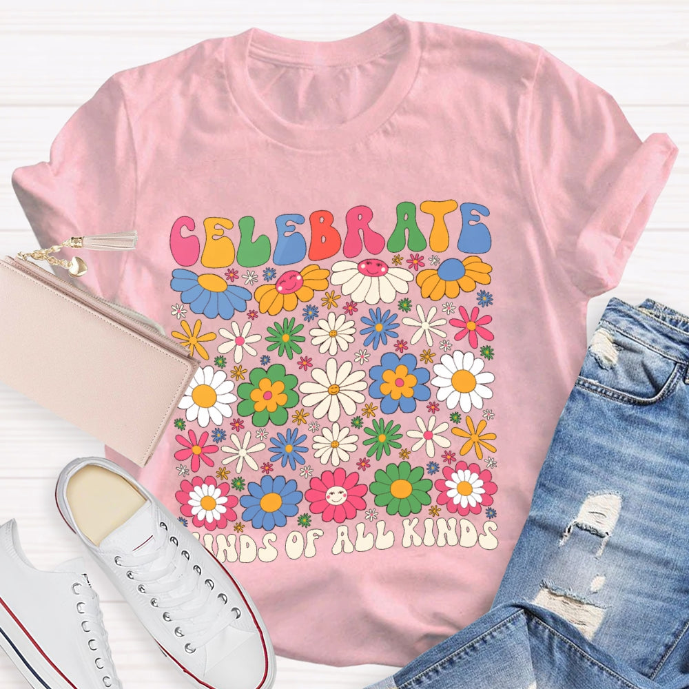 Celebrate Minds Of All Kinds Colorful Flowers T-shirt