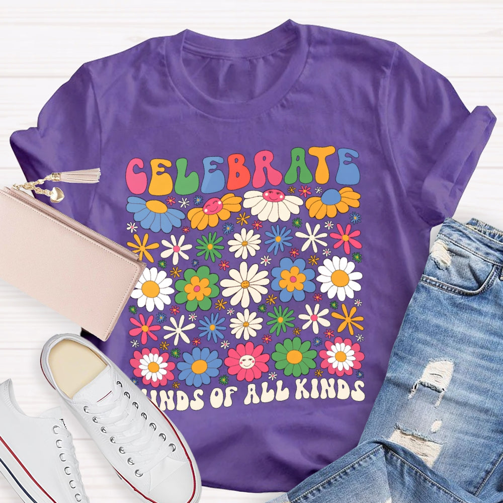 Celebrate Minds Of All Kinds Colorful Flowers T-shirt