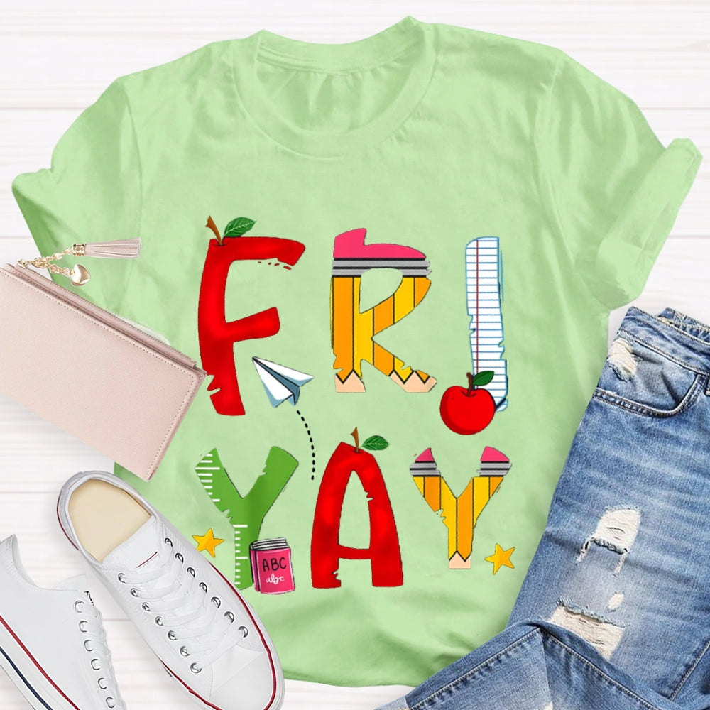 Happy Friyay Back To School Colorful Letters T-shirt