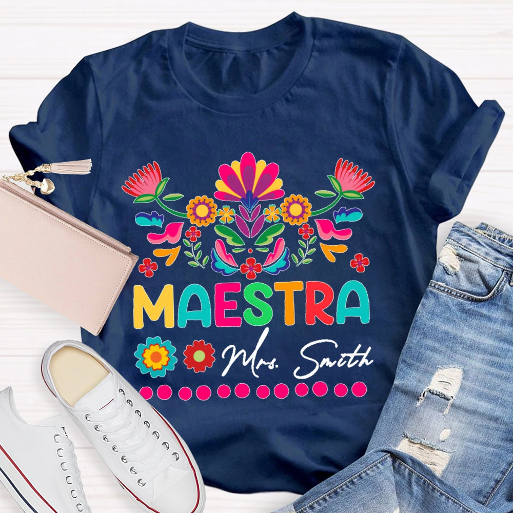 Personalized Name  Maestra Flowers Printing T-shirt