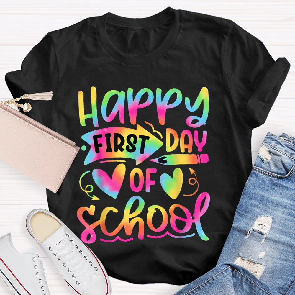 Happy First Day Of School Colorful Gradient Font T-shirt