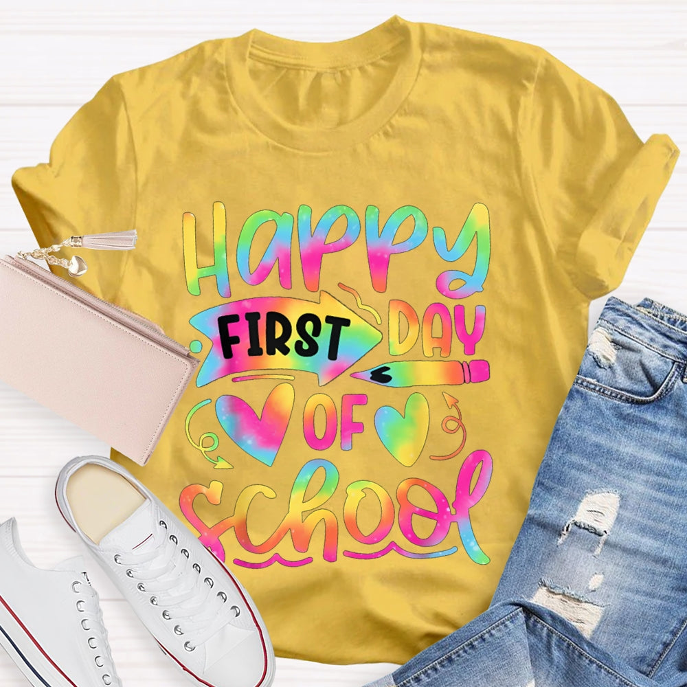 Happy First Day Of School Colorful Gradient Font T-shirt