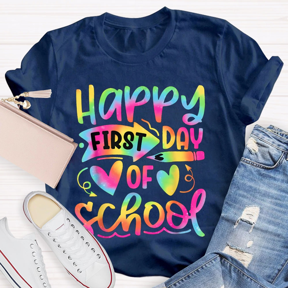 Happy First Day Of School Colorful Gradient Font T-shirt