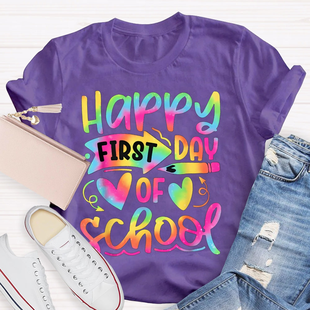 Happy First Day Of School Colorful Gradient Font T-shirt
