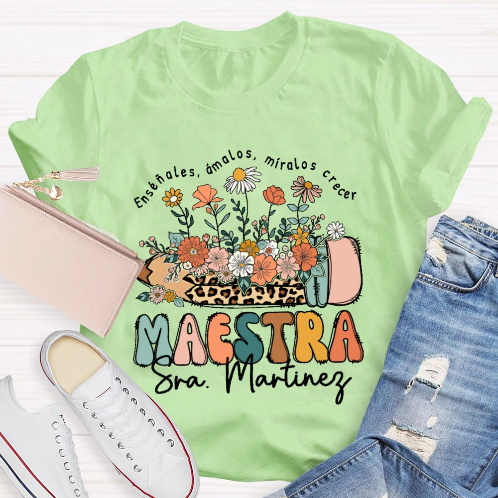Personalized Name  Maestra Leopard Print Pencil T-shirt