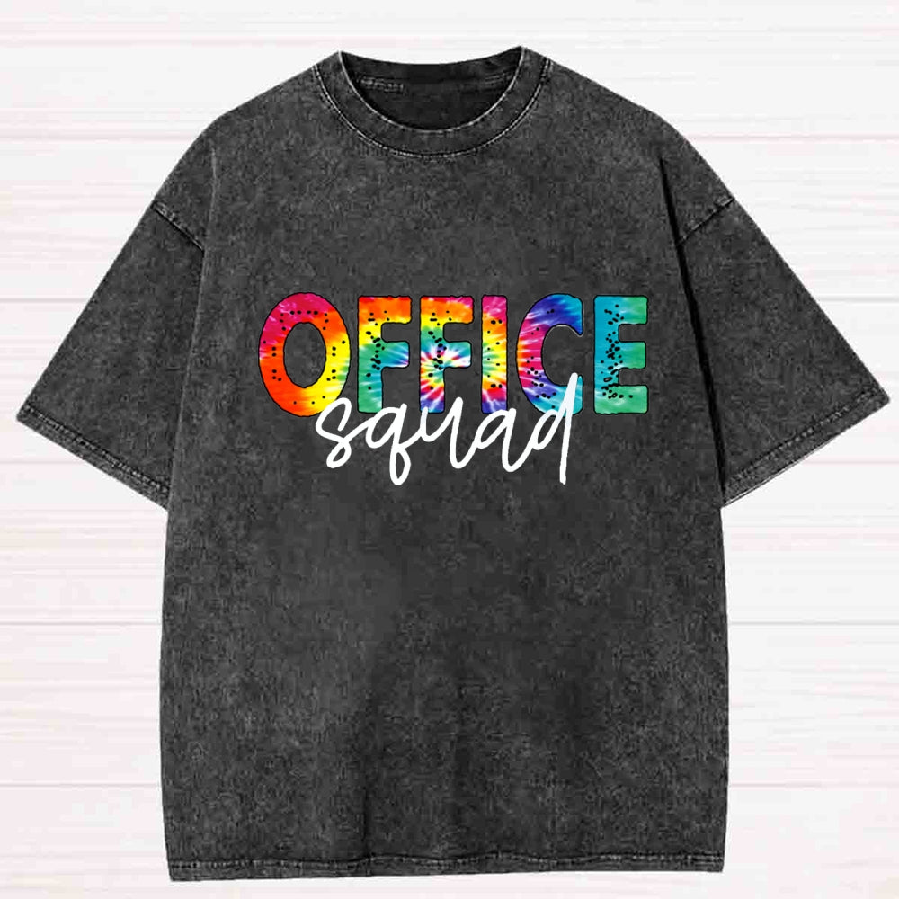 Office Squad Gradient Color Letters Washed T-Shirt