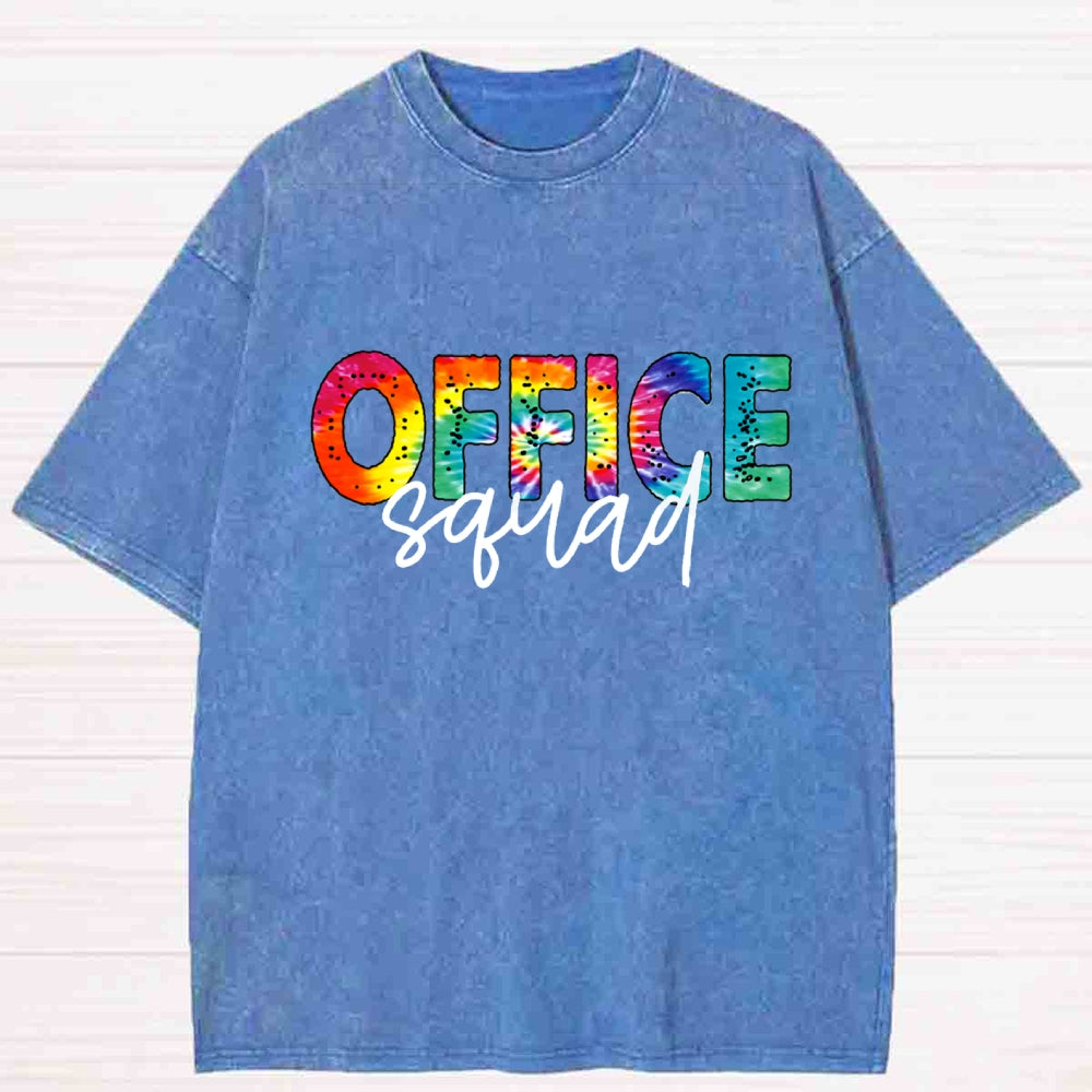 Office Squad Gradient Color Letters Washed T-Shirt