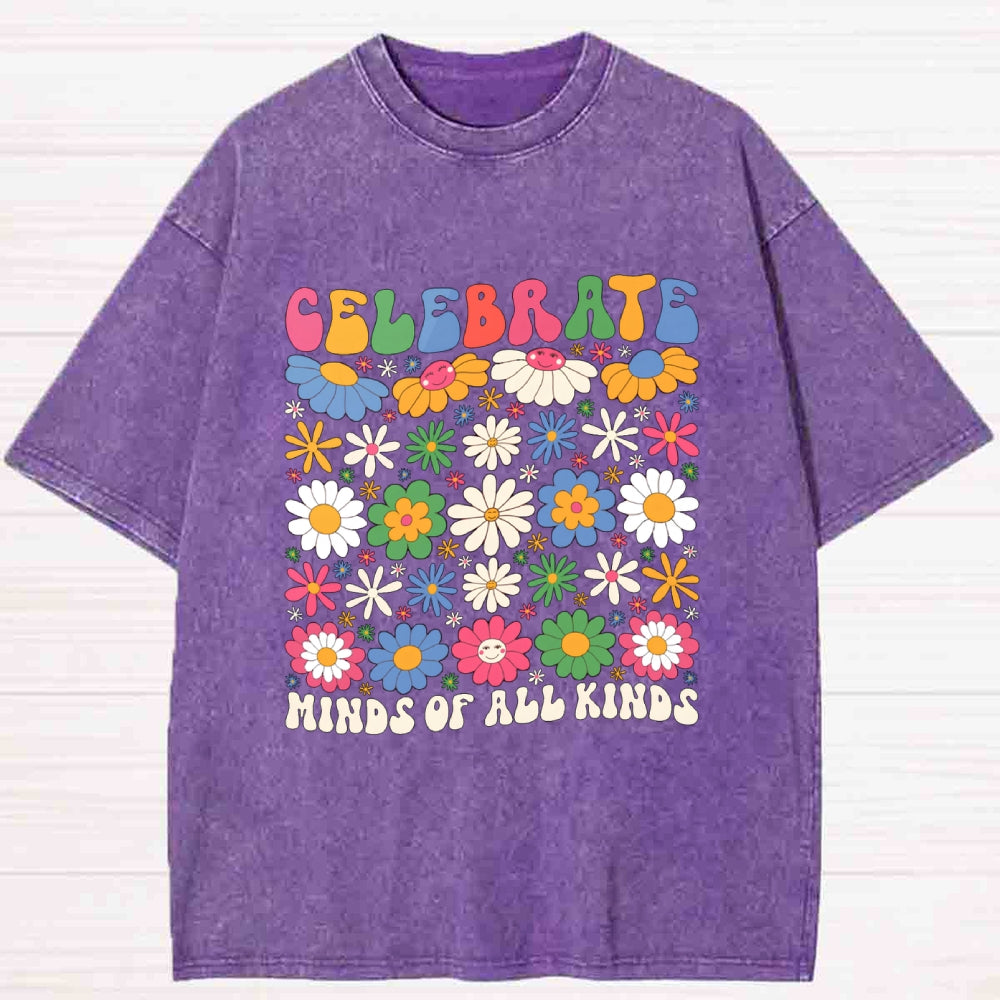 Celebrate Minds Of All Kinds Colorful Flowers Washed T-shirt