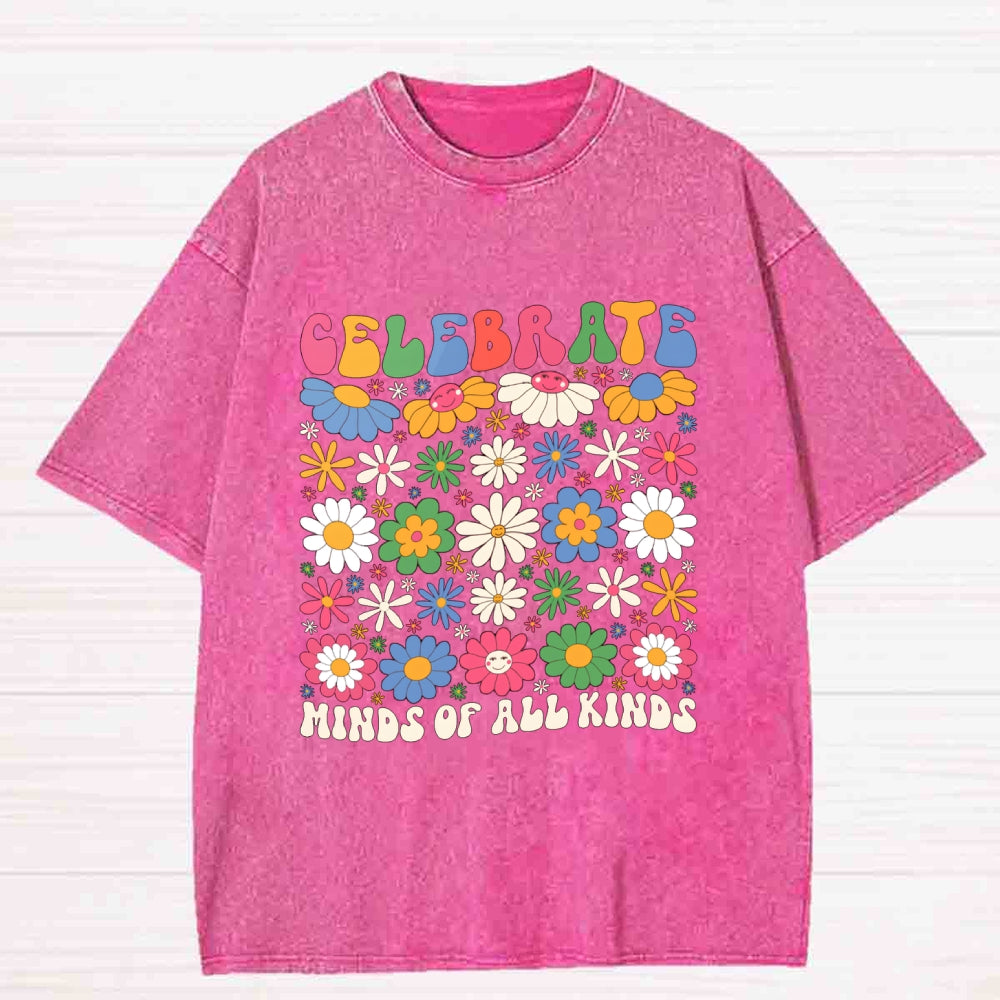 Celebrate Minds Of All Kinds Colorful Flowers Washed T-shirt