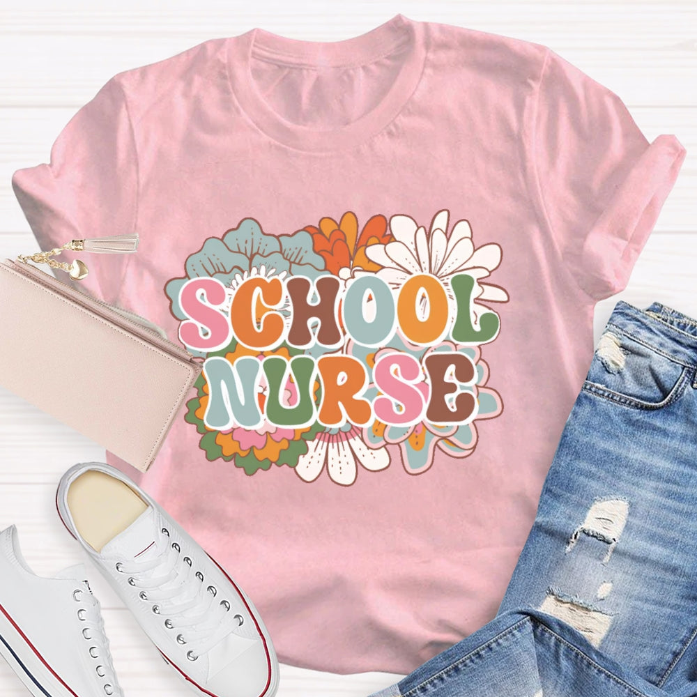 School Nurse Flowers Funny T-shirt