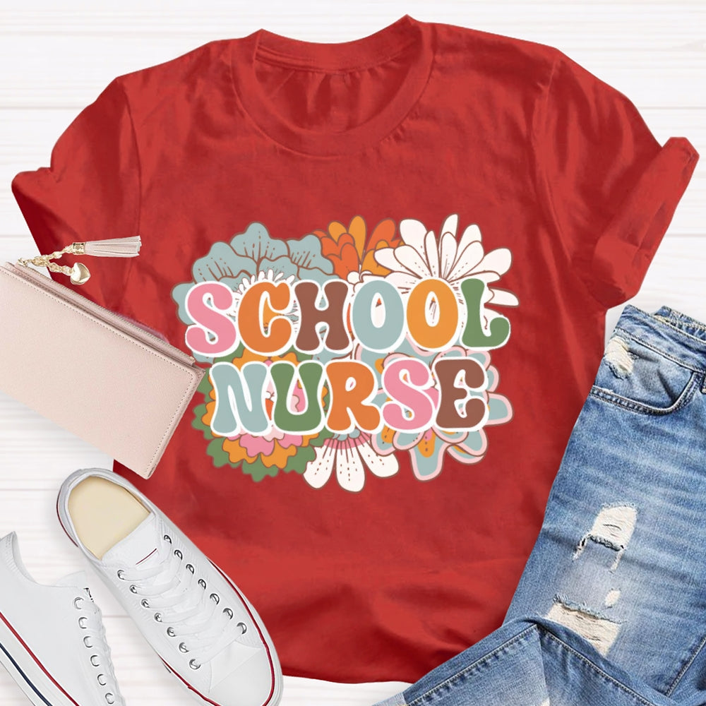 School Nurse Flowers Funny T-shirt