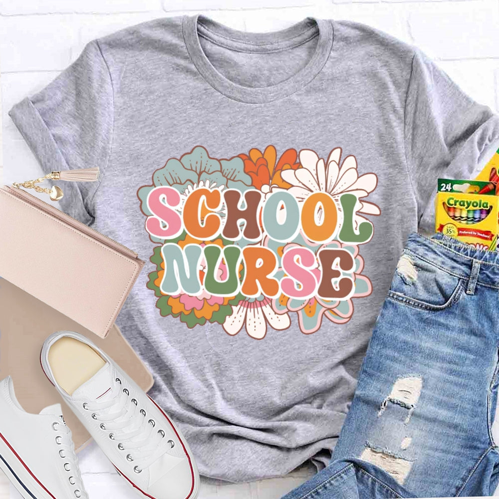 School Nurse Flowers Funny T-shirt