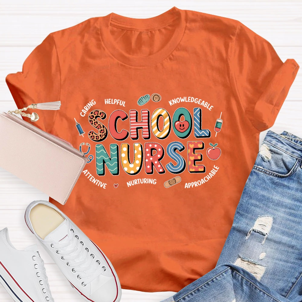 School Nurse Cute Letters T-shirt