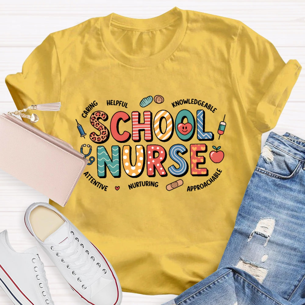 School Nurse Cute Letters T-shirt