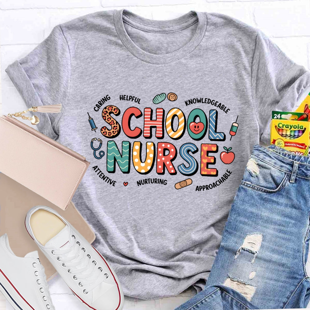 School Nurse Cute Letters T-shirt