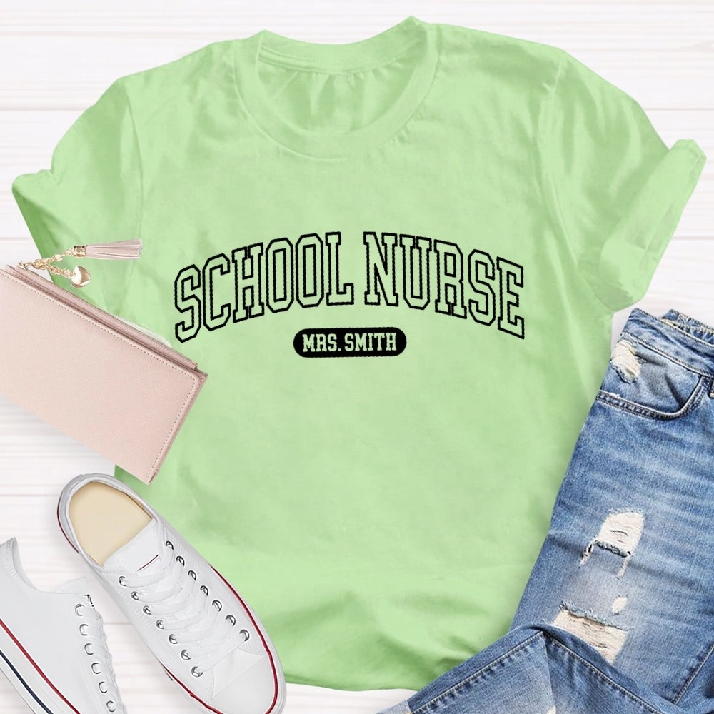 Personalized Name School Nurse  Minimalist letters T-shirt