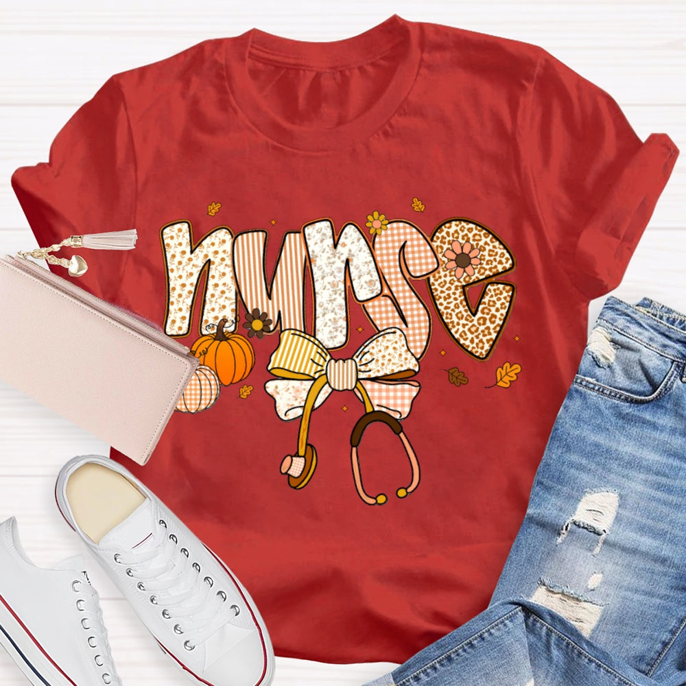 School Nurse Pumpkin And Stethoscope With Bow Halloween T-shirt