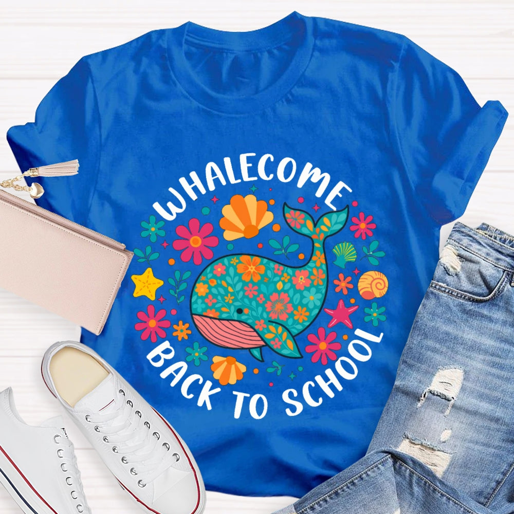 Whalecome Back To School Whale With Colorful Flowers T-shirt