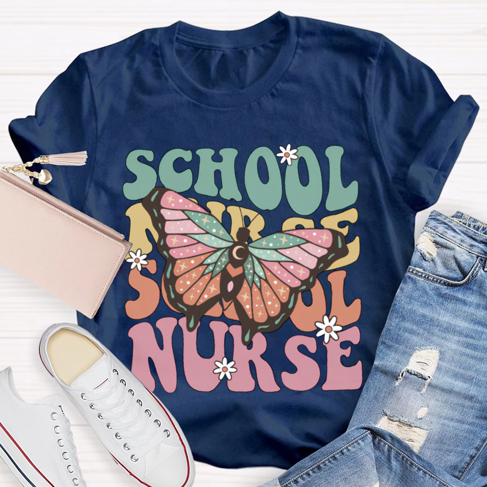 School Nurse Colorful Butterfly Print T-shirt
