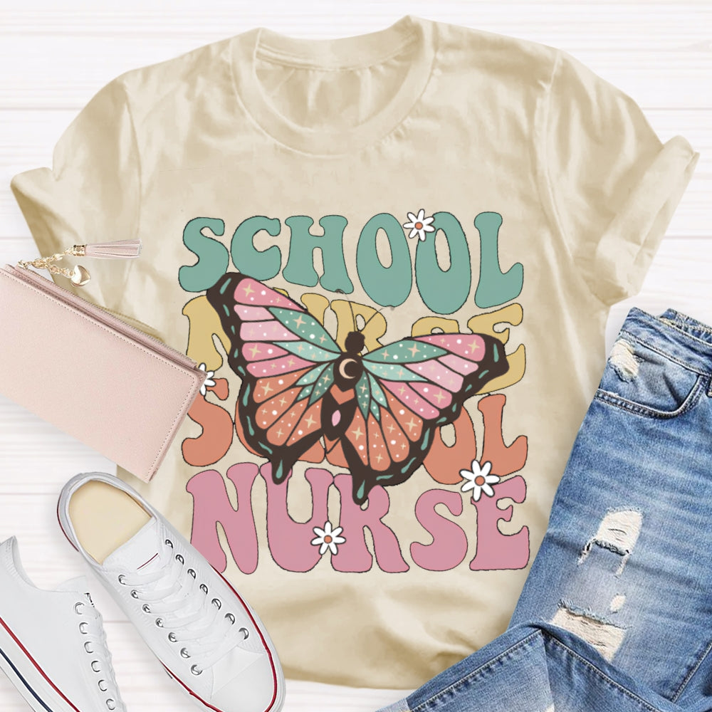 School Nurse Colorful Butterfly Print T-shirt