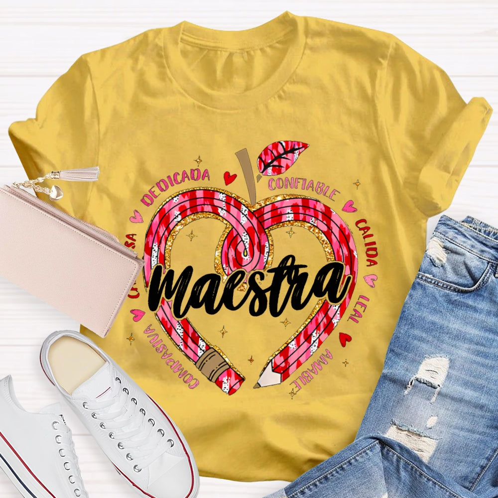 Maestra Teacher Colorful Heart Print Bilingual Teacher T-shirt