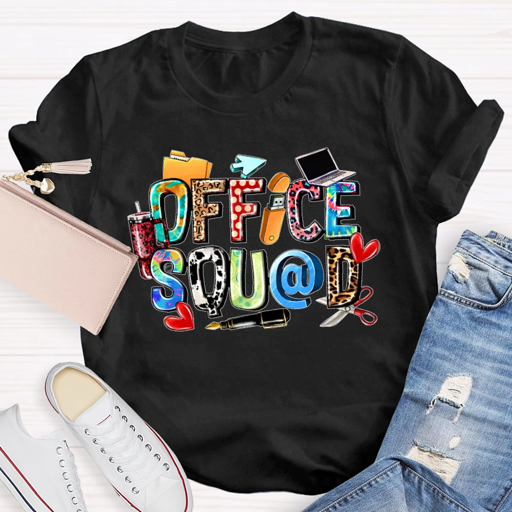 Office Squad Leopard Print Letters Funny T-shirt