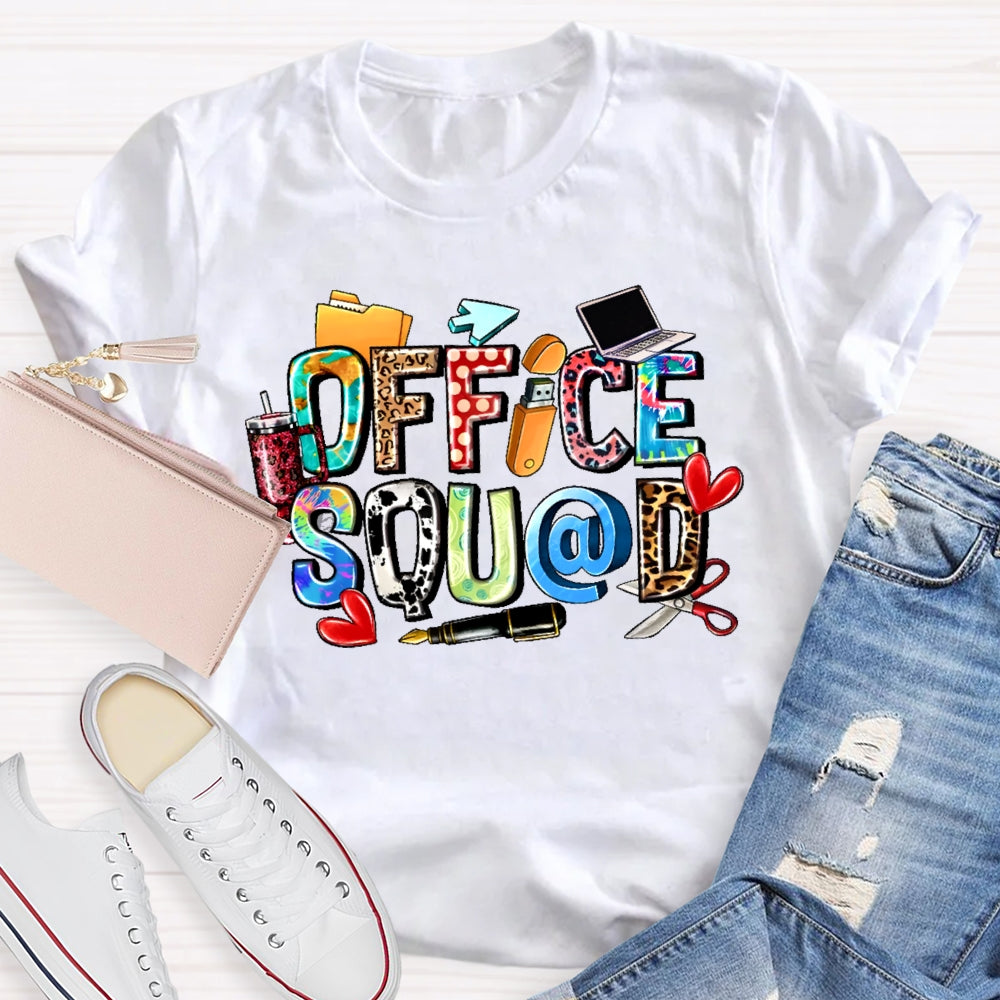 Office Squad Leopard Print Letters Funny T-shirt