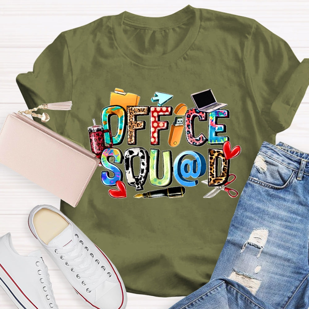 Office Squad Leopard Print Letters Funny T-shirt