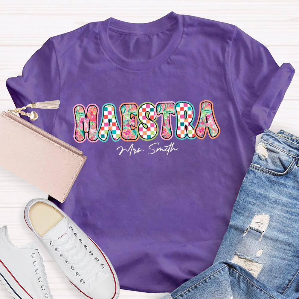Personalized Name  Maestra Colorful Letters Spanish Teacher T-shirt