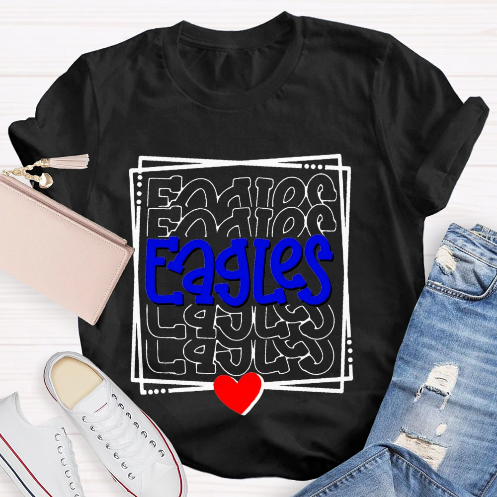 Personalized School Mascot Eagles Blue Font And Small Hearts T-shirt