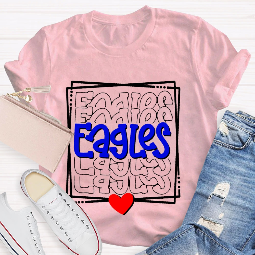 Personalized School Mascot Eagles Blue Font And Small Hearts T-shirt