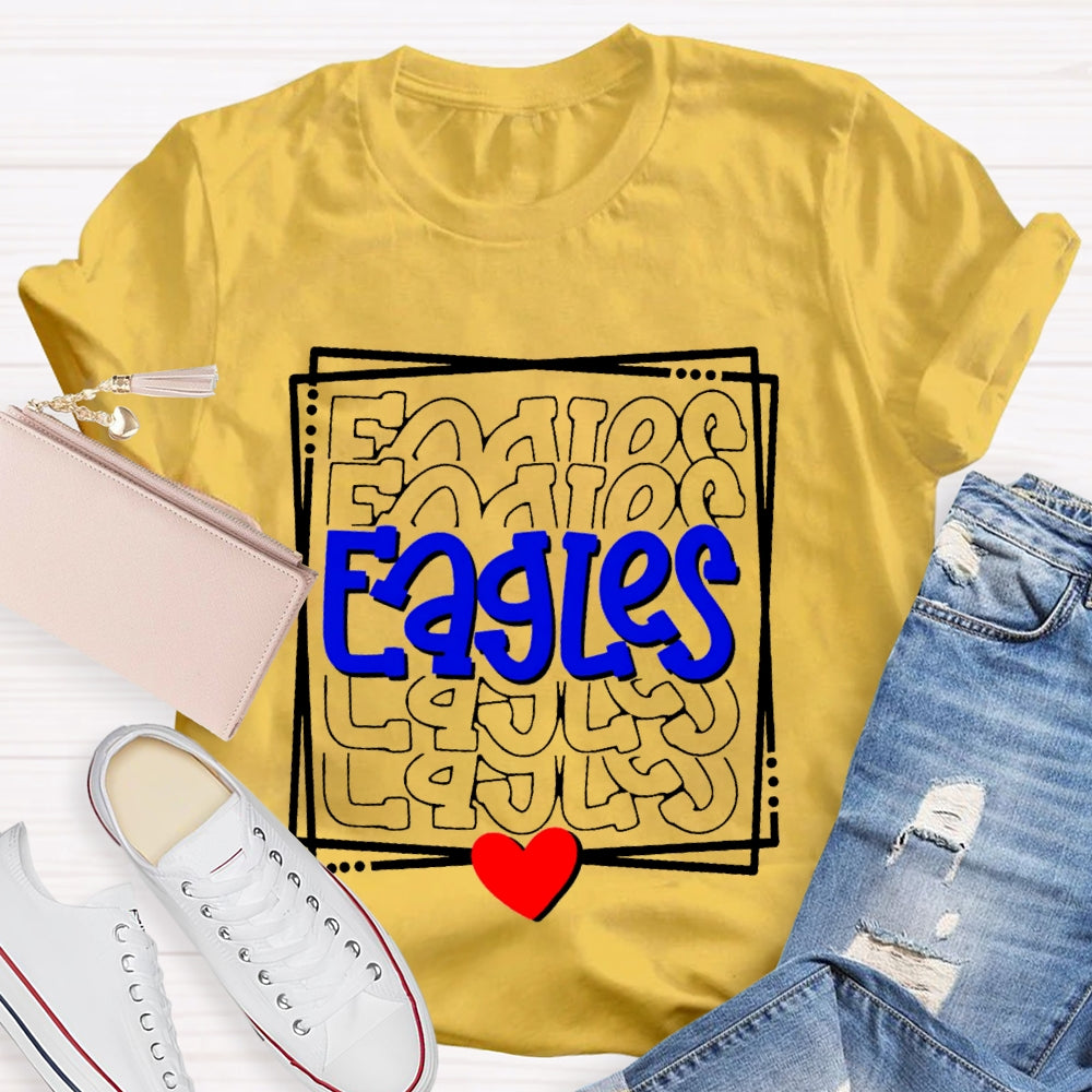 Personalized School Mascot Eagles Blue Font And Small Hearts T-shirt