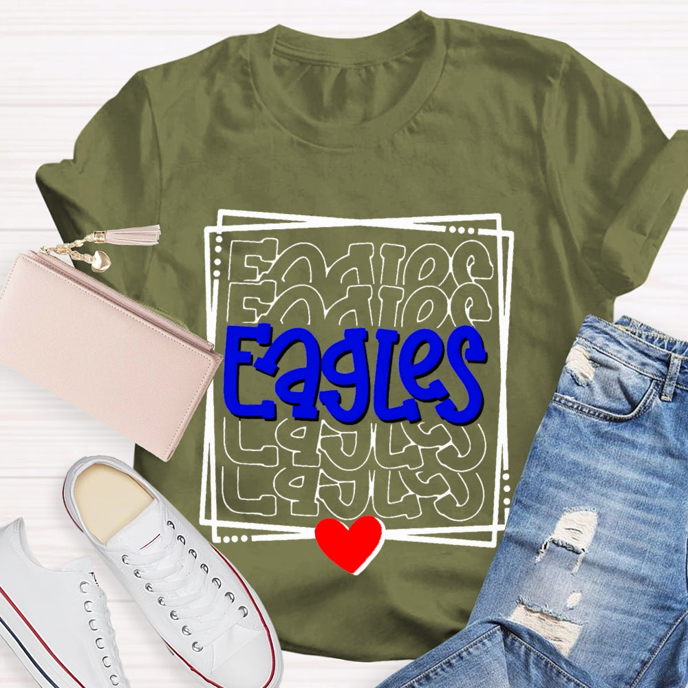Personalized School Mascot Eagles Blue Font And Small Hearts T-shirt